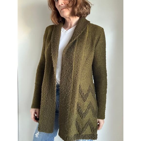 Anthropologie Angel of the North Womens Cardigan Size Large Green Wool Chevron - Picture 3 of 9
